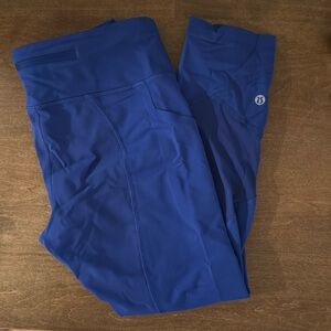 Blue Lululemon leggings with mesh calves